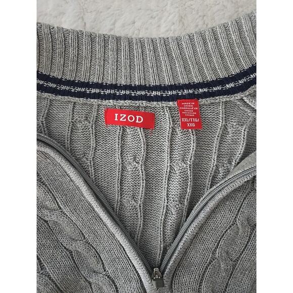 Izod Gray Cable Knit 1/4 Zip Pullover Cotton Sweater XXL Grandpa Core Preppy - Picture 3 of 7